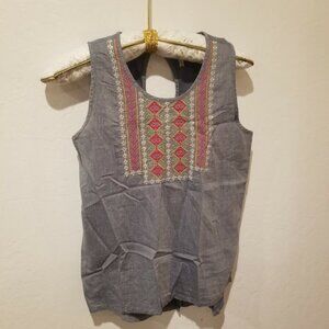 MK Womens Sleeveless Denim Embroidered Top Keyhole Back Blue Small Cotton